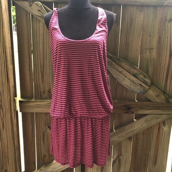 Splendid Pink & Gray Striped Racerback Tank Style Coverup Dress Size L - Picture 1 of 10